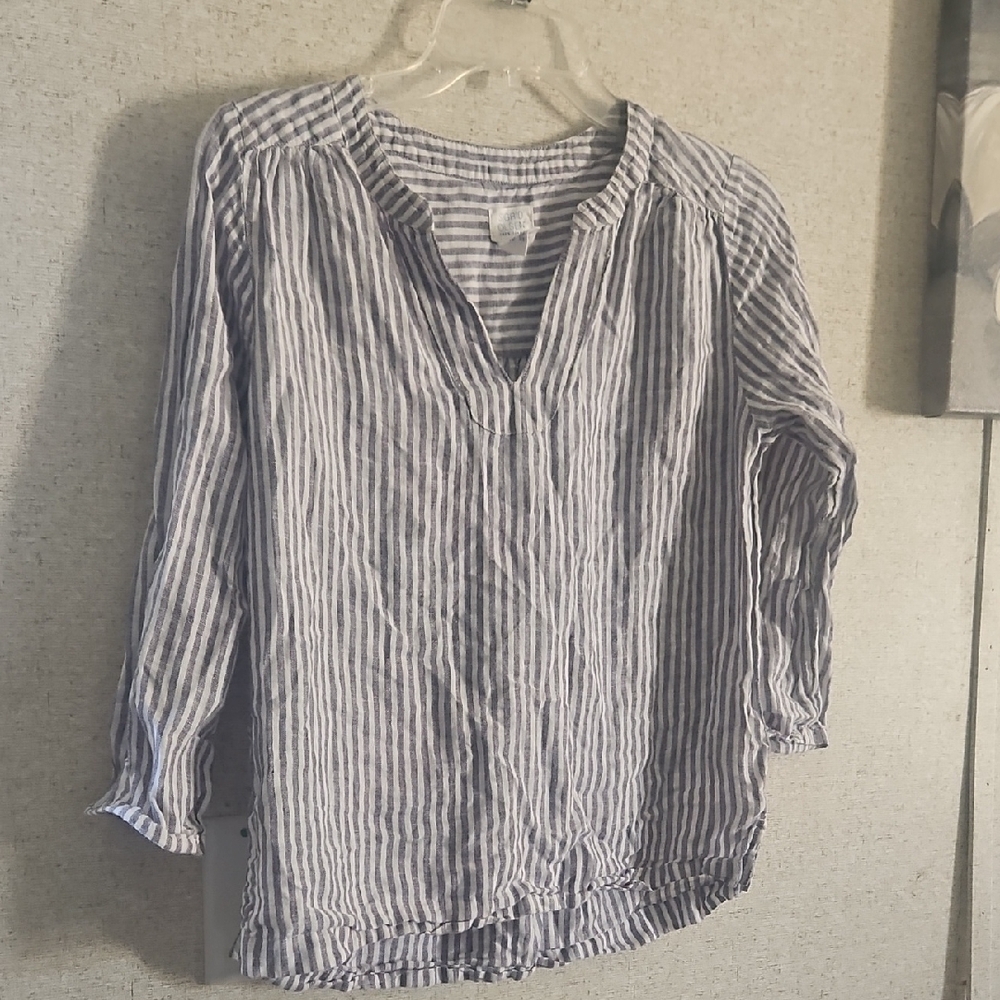 Sigrid Olsen Blue and White Striped V-Neck Tunic